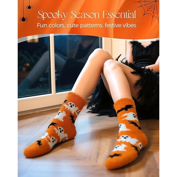 Halloween Fuzzy Socks Women Girls 3 Pack Buttery Soft 72 Needle Cozy Slippers - Picture 4 of 6